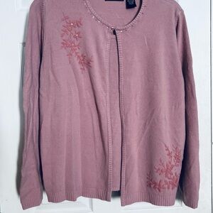 Laura Scott Mauve Pink Embroidered Scoop Neck Cardigan